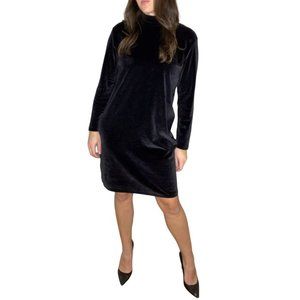 Vintage Lands' End Boxy Velvet Dress in Black Long Sleeves Size Medium Sz M